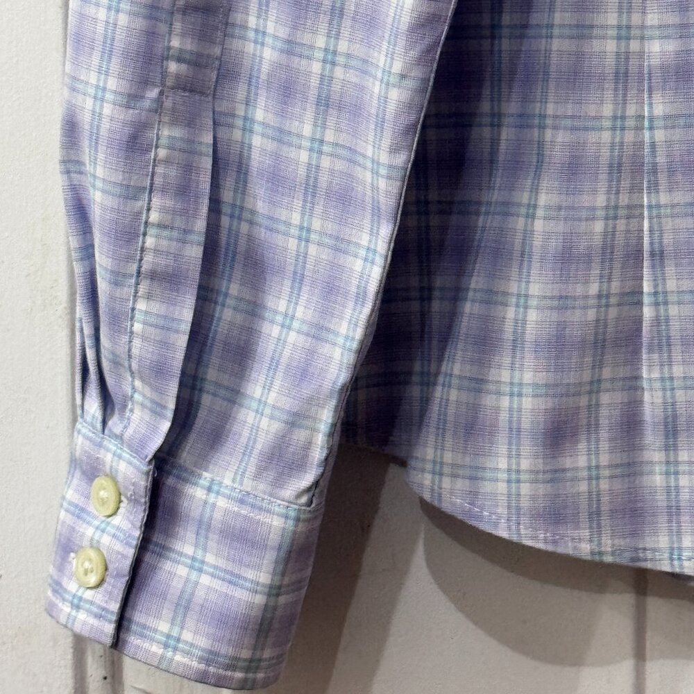 Banana Republic No-Iron Fitted Sz 14 Blouse Shirt Long Sleeve Light Purple Check - Picture 4 of 10